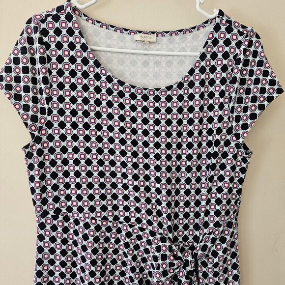 Talbots Shift Dress Blue Pink Abstract Geometric Faux Wrap Knee Length Medium - Picture 2 of 10